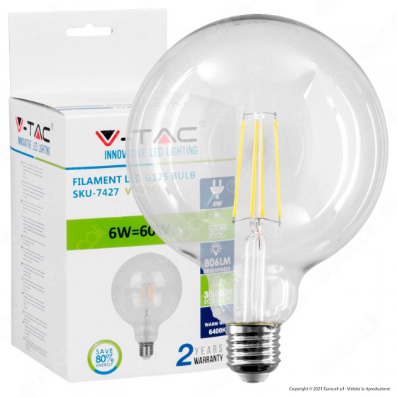 V-Tac VT-2147 Lampadina LED E27 6W Globo G125 Chip Samsung - SKU 7427 V-Tac VT-2147 Lampadina LED E27 6W Globo G125 Chip Samsung - SKU 7427