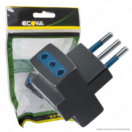 Ecova Adattatore Triplo con Spina 10A 2P+T e 3 Prese 10A 2P+T Colore Ecova Adattatore Triplo con Spina 10A 2P+T e 3 Prese 10A 2P+T Colore