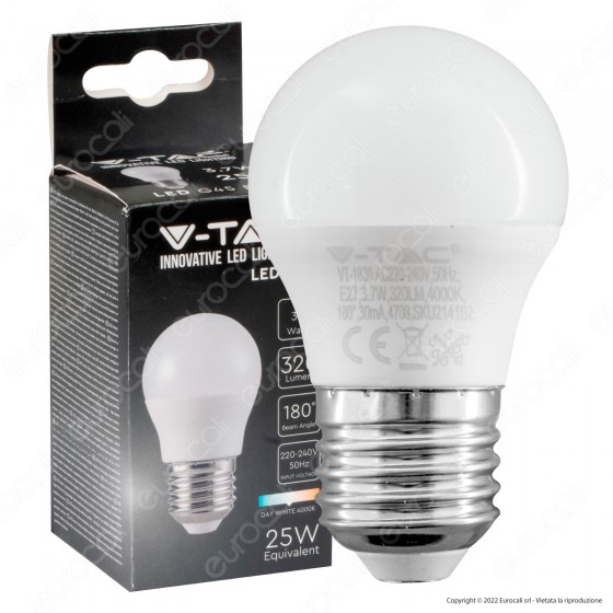 V-Tac VT-1830 Lampadina LED E27 3.7W Bulb G45 MiniGlobo SMD - V-Tac VT-1830 Lampadina LED E27 3.7W Bulb G45 MiniGlobo SMD -