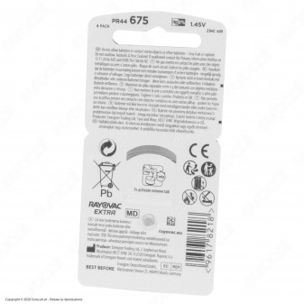 Rayovac Extra Misura 675 - Confezione 6 Batterie per Protesi Acustiche