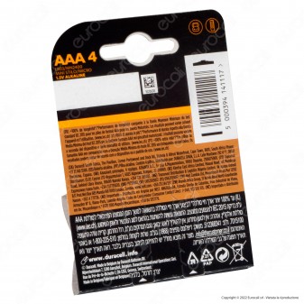 Duracell Plus Alcaline Ministilo AAA - Blister 4 Batterie
