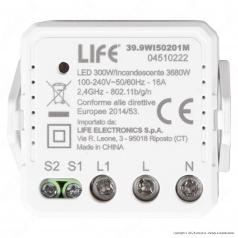 Life Modulo Mini 1Ch Wireless Pulsante Interruttore ON/OFF Wi-Fi 2.4