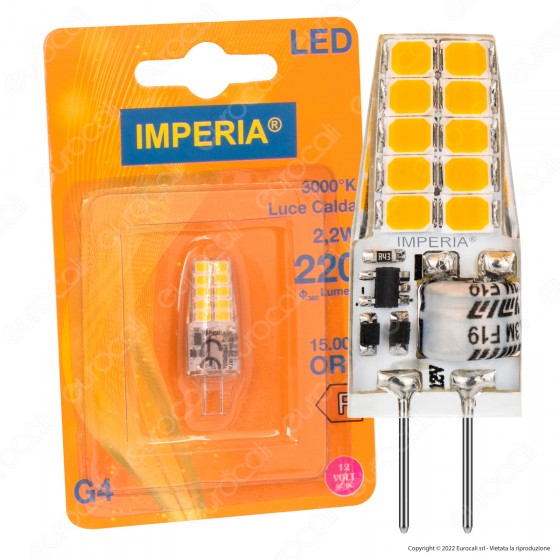 Imperia Lampadina LED Bispina G4 2.2W SMD 12V AC/DC Tubolare - Imperia Lampadina LED Bispina G4 2.2W SMD 12V AC/DC Tubolare -