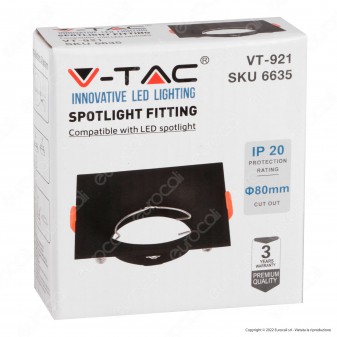 V-Tac VT-921 Portafaretto Quadrato Fisso da Incasso per Lampadine