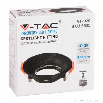 V-Tac VT-920 Portafaretto Rotondo Fisso da Incasso per Lampadine GU10