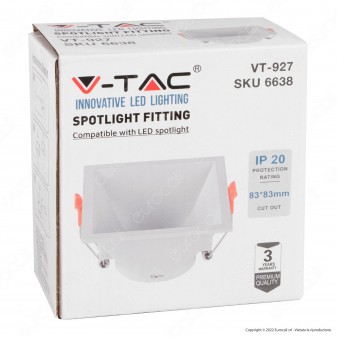 V-Tac VT-927 Portafaretto Quadrato Fisso da Incasso per Lampadine