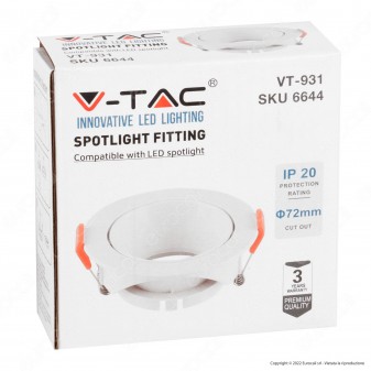 V-Tac VT-931 Portafaretto Rotondo Orientabile da Incasso per