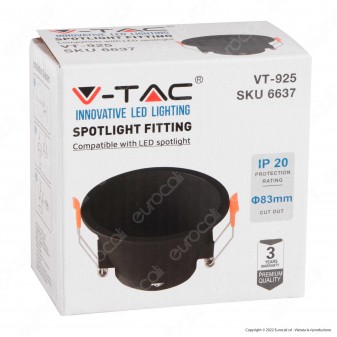 V-Tac VT-925 Portafaretto Rotondo Fisso da Incasso per Lampadine GU10