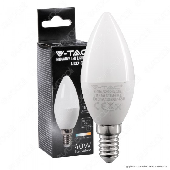 V-Tac VT-1855 Lampadina LED E14 4.5W Bulb C37 Candela SMD - SKU V-Tac VT-1855 Lampadina LED E14 4.5W Bulb C37 Candela SMD - SKU