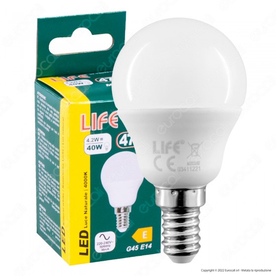 Life Lampadina LED E14 4.2W Minisfera P45 MiniGlobo SMD - mod. Life Lampadina LED E14 4.2W Minisfera P45 MiniGlobo SMD - mod.