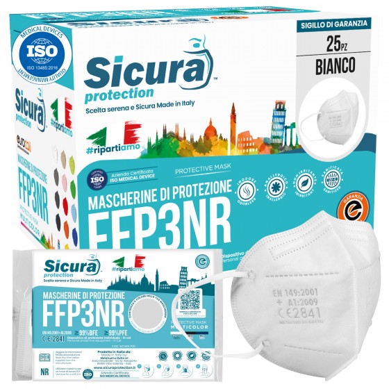 Sicura Protection 25 Mascherine Protettive Colore Bianco Filtranti Sicura Protection 25 Mascherine Protettive Colore Bianco Filtranti