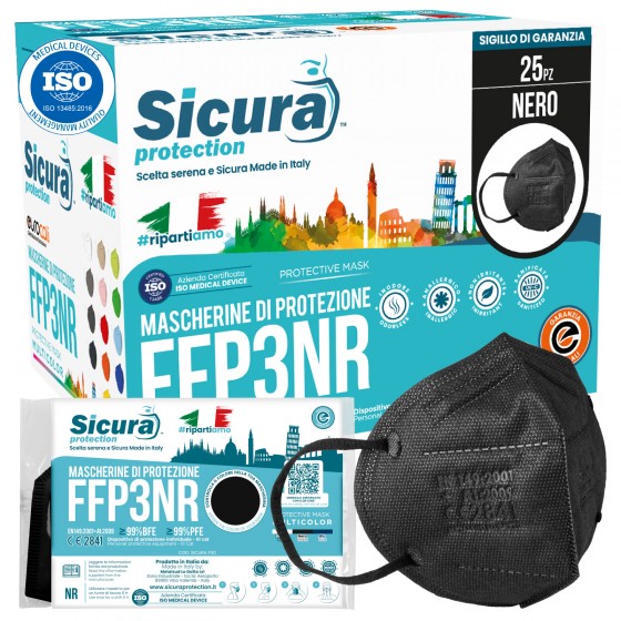 Sicura Protection 25 Mascherine Protettive Colore Nero Filtranti Sicura Protection 25 Mascherine Protettive Colore Nero Filtranti