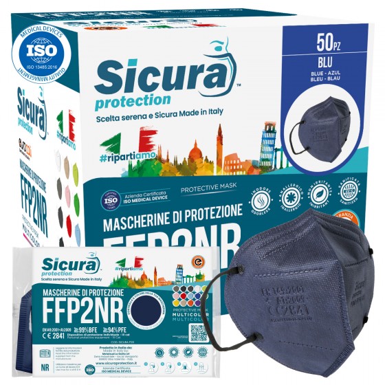 Sicura Protection 50 Mascherine Protettive Colore Blu Elastici Neri Sicura Protection 50 Mascherine Protettive Colore Blu Elastici Neri