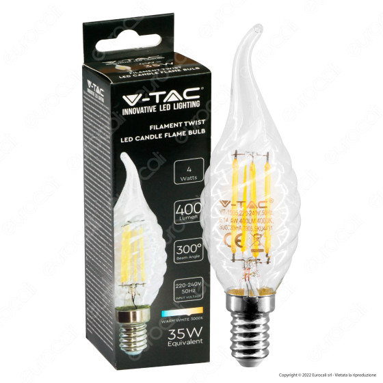 V-Tac VT-1995 Lampadina LED E14 4W Candle Flame Bulb C35 V-Tac VT-1995 Lampadina LED E14 4W Candle Flame Bulb C35