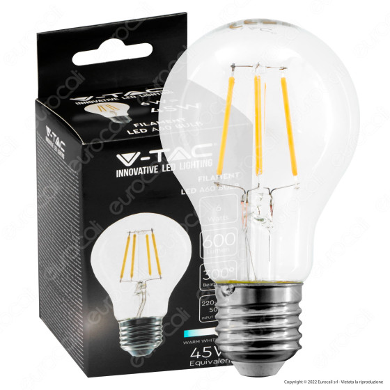 V-Tac VT-1887 Lampadina LED E27 6W Bulb A60 Goccia Filament V-Tac VT-1887 Lampadina LED E27 6W Bulb A60 Goccia Filament