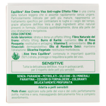 Equilibra Aloe 3+ Crema Viso Anti-Rughe Effetto Filler Adatta a Pelli