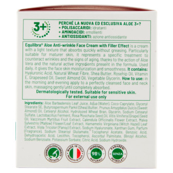 Equilibra Aloe 3+ Crema Viso Anti-Rughe Effetto Filler Adatta a Pelli