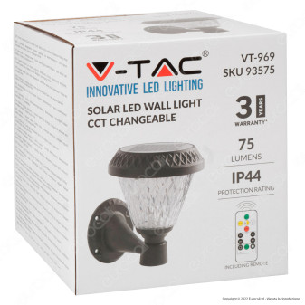 V-Tac VT-969 Lampada LED da Muro 0.8W 3in1 IP44 SMD Dimmerabile con Sensore Crepuscolare Pannello