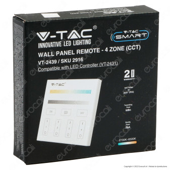 V-Tac Smart VT-2439 Pannello di Controllo Dimmer Touch Wireless a Parete per Controller Strisce LED