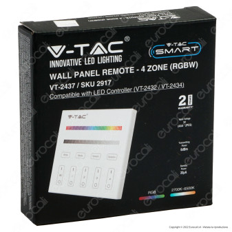 V-Tac Smart VT-2437 Pannello di Controllo Dimmer Touch Wireless a Parete per Controller Strisce LED