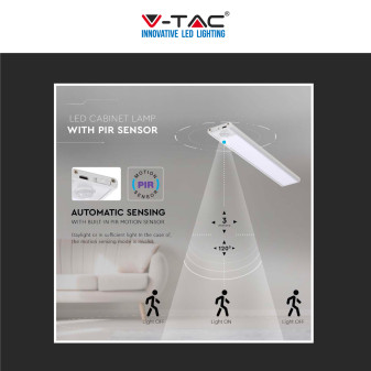 V-Tac VT-8142 Lampada LED da Armadio 2W SMD Ricaricabile Micro USB Sensore PIR di Movimento Colore