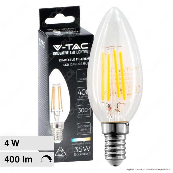V-Tac VT-2304D Lampadina LED E14 4W Candle Bulb C35 Candela V-Tac VT-2304D Lampadina LED E14 4W Candle Bulb C35 Candela