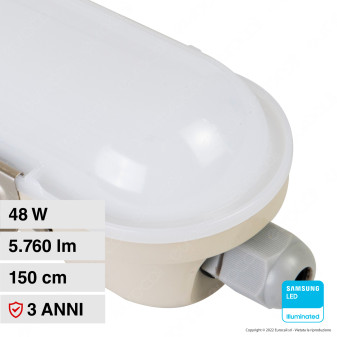 V-Tac VT-150148E Tubo LED Plafoniera 48W Lampadina Chip Samsung IP65 150cm con Batteria di