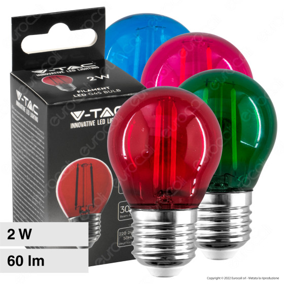 V-Tac VT-2132 Lampadina LED E27 2W Bulb G45 MiniGlobo Filament Vetro Colorato - SKU 217410 / 217411 V-Tac VT-2132 Lampadina LED E27 2W Bulb G45 MiniGlobo Filament Vetro Colorato - SKU 217410 / 217411