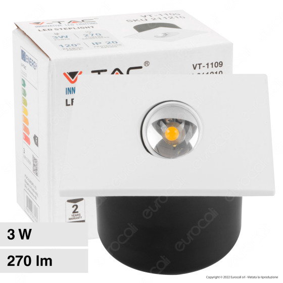 V-Tac VT-1109SQ Punto Luce LED COB 3W Segnapasso Quadrato da V-Tac VT-1109SQ Punto Luce LED COB 3W Segnapasso Quadrato da