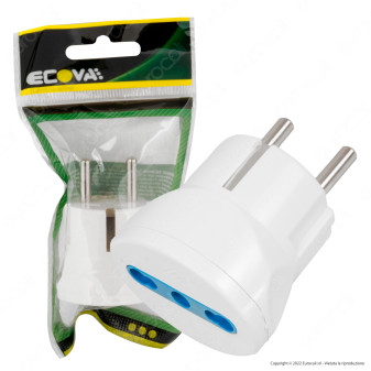 Ecova Adattatore Singolo Spina Standard Franco/Tedesco Schuko Presa Bipasso 10/16A 2P+T Colore