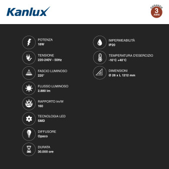 Kanlux Tubo LED SMD GLASSv4 T8 G13 18W Lampadina 120cm con Starter -