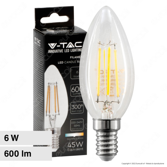 V-Tac VT-2127 Lampadina LED E14 6W Candle Bulb C35 Candela V-Tac VT-2127 Lampadina LED E14 6W Candle Bulb C35 Candela