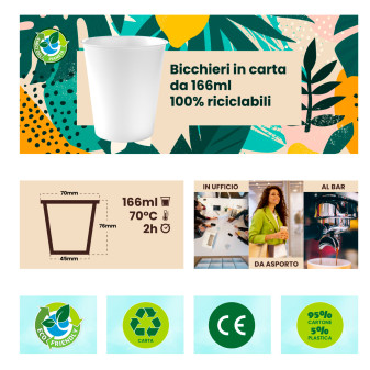 Bicchieri in Carta Riciclabile Colore Bianco da 166ml - Confezione da 50 Bicchieri