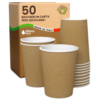 Bicchieri in Carta Riciclabile Colore Havana da 200ml - Confezione da 50 Bicchieri