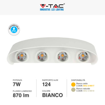 V-Tac VT-848 Lampada LED da Muro 7W Wall Light Bianca Applique