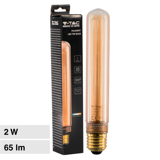 V-Tac VT-2162 Lampadina LED E27 2W Bulb T30 Tubolare SMD Art Filament in Vetro Ambrato - SKU 217473 V-Tac VT-2162 Lampadina LED E27 2W Bulb T30 Tubolare SMD Art Filament in Vetro Ambrato - SKU 217473