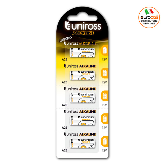 Uniross Alkaline Electronics A23/23A/MN21 Miniature 12V Pile Specialistiche Alcaline - Blister da 5 Uniross Alkaline Electronics A23/23A/MN21 Miniature 12V Pile Specialistiche Alcaline - Blister da 5