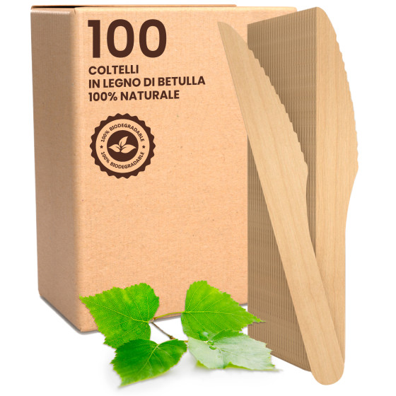 Coltelli Usa e Getta in Legno di Betulla Naturali Biodegradabili e Compostabili - Confezione da 100 Coltelli Usa e Getta in Legno di Betulla Naturali Biodegradabili e Compostabili - Confezione da 100