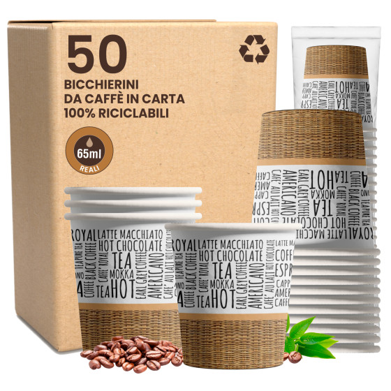 Bicchierini da Caffè in Carta Riciclabile con Fantasia WriteOnCUP da 65ml - Confezione da 50 Bicchierini da Caffè in Carta Riciclabile con Fantasia WriteOnCUP da 65ml - Confezione da 50
