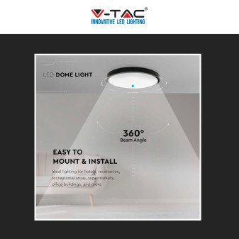 V-Tac VT-8630 Plafoniera LED Rotonda 30W SMD IP44 Colore Nero -