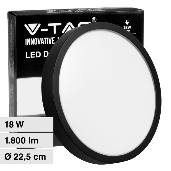 V-Tac VT-8618 Plafoniera LED Rotonda 18W SMD IP44 Colore Nero - V-Tac VT-8618 Plafoniera LED Rotonda 18W SMD IP44 Colore Nero -