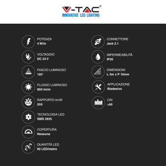 V-Tac VT-2835-90 Striscia LED Flessibile 20W SMD Monocolore 90