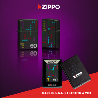 Zippo Accendino a Benzina Ricaricabile ed Antivento Fantasia James Bond 60th Anniversary Gun Logo -