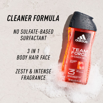 Adidas Team Force Shower Gel Bagnoschiuma 3in1 per Corpo Capelli e