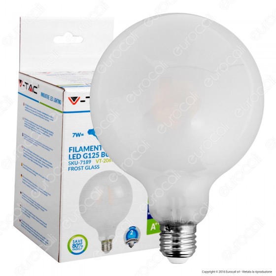 V-Tac VT-2067 Lampadina LED E27 7W Globo G125 Frost Filamento - SKU V-Tac VT-2067 Lampadina LED E27 7W Globo G125 Frost Filamento - SKU