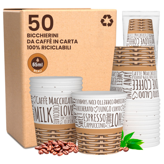 Bicchierini da Caffè in Carta Riciclabile con Fantasia SweetCUP da 65ml - Confezione da 50 Bicchieri Bicchierini da Caffè in Carta Riciclabile con Fantasia SweetCUP da 65ml - Confezione da 50 Bicchieri