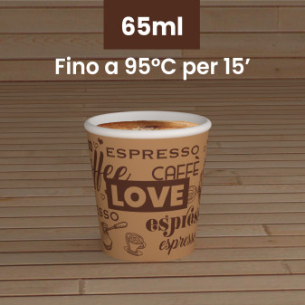 Bicchierini da Caffè in Carta Riciclabile con Fantasia Love BrownCUP da 65ml - Confezione da 50
