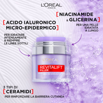 L'Oréal Paris Revitalift Filler Crema-Gel Rimpolpante con Acido Ialuronico - Barattolo da 50ml