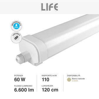 Life Tubo LED Plafoniera 60W Lampadina SMD IP65 120cm - mod.