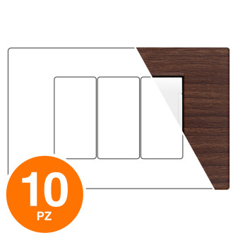 MAPAM Placca Tecnopolimero Spazzolato ART 3P Ciliegio - Confezione 10pz - mod. 8003SL-3 - Compatibile con BTicino LIVING